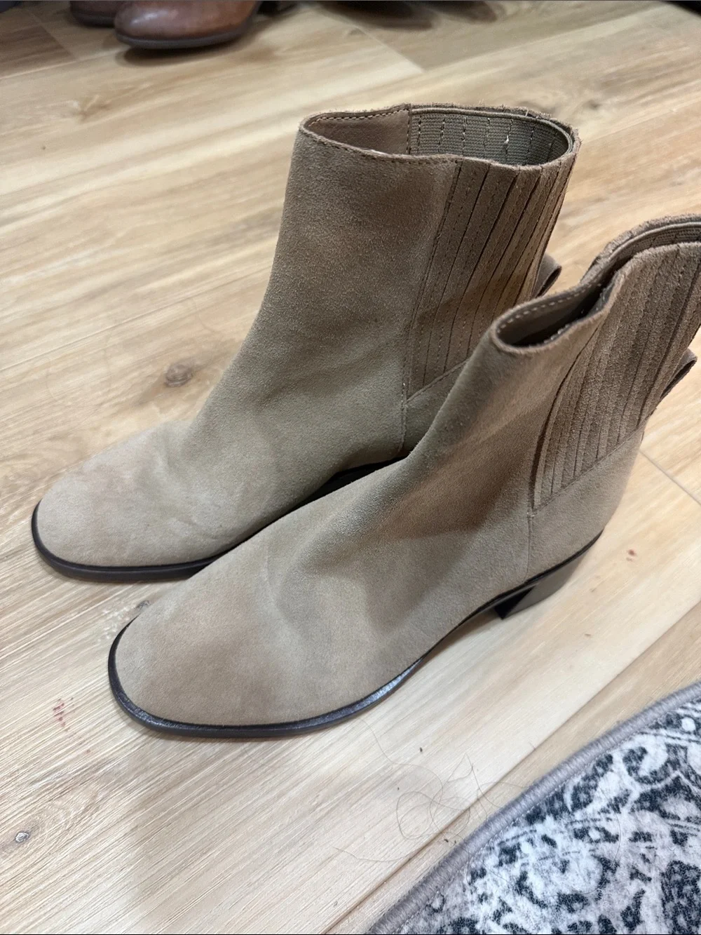 Dolce Vita Tan Suede Ankle Booties with Elastic Sides